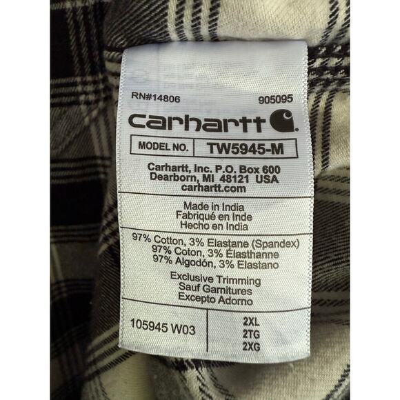 Carhartt Rugged Flex Black and White Long Sleeve Flannel Button Up 2XL - Picture 7 of 7